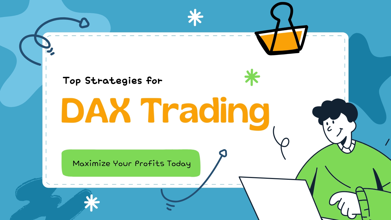 This graphic titled Top Strategies for DAX Trading features a person working on laptops.