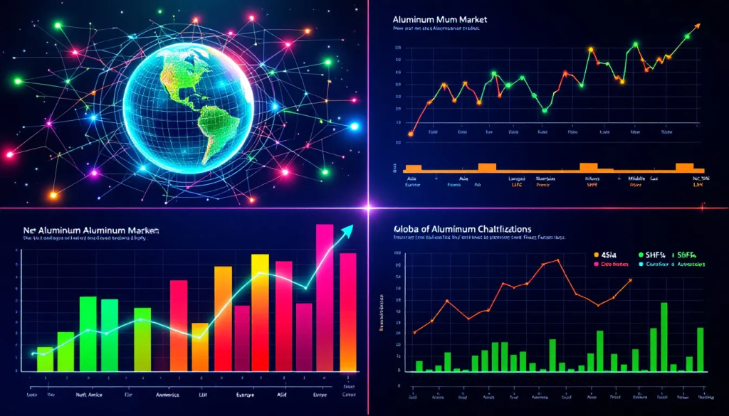 Trading Strategies for Aluminum, displays global market charts and financial growth data.