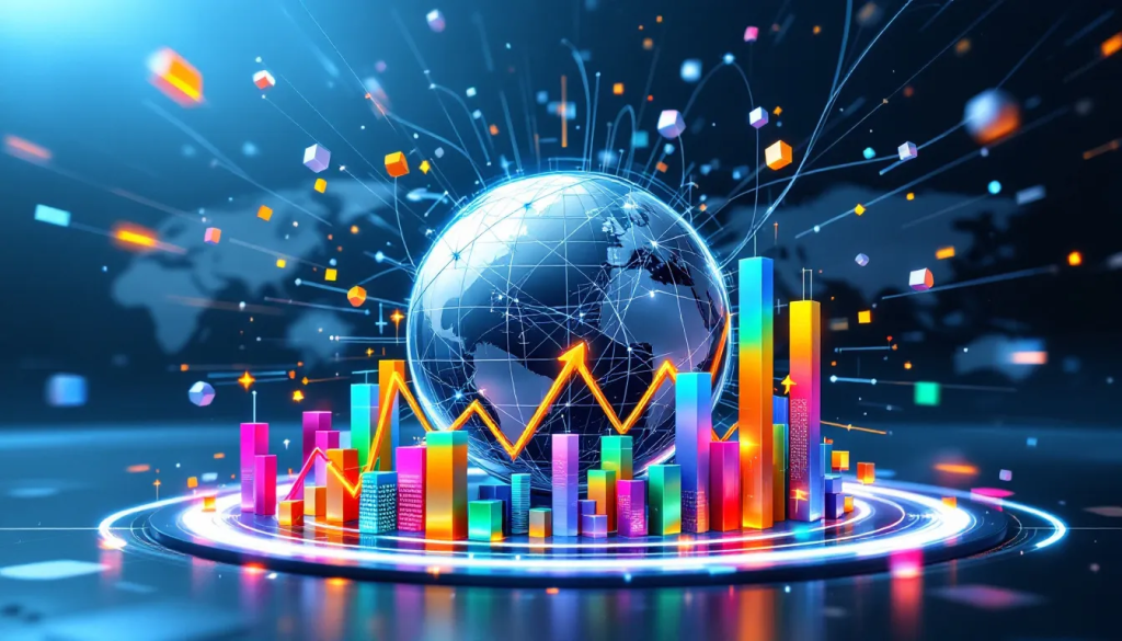 Aluminum Trading, shows global data visualizations with colorful charts and trends.