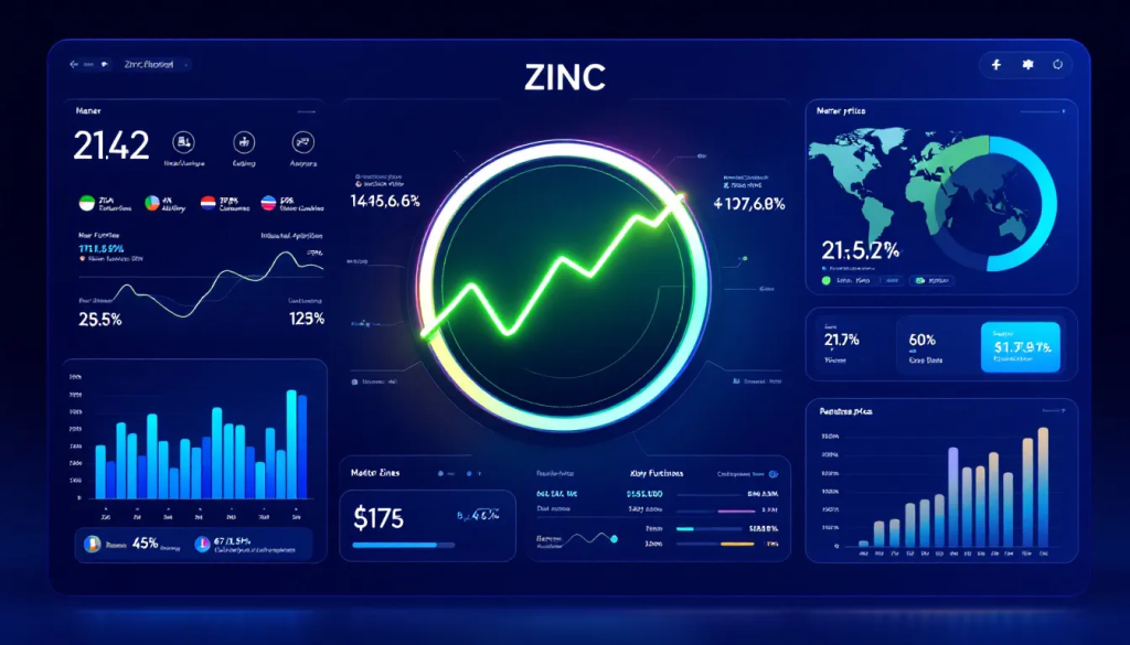 Why Trade Zinc, shows a digital dashboard with global financial market data.