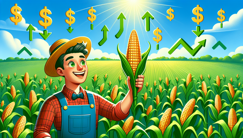 A happy farmer standing in a corn field represents the benefits of corn futures.