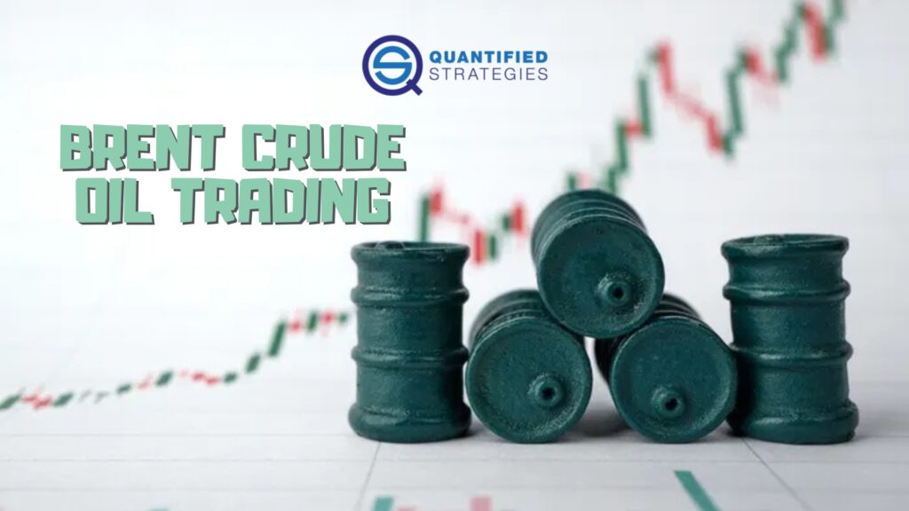 Brent Crude Oil Trading, features oil barrels and a rising market trend.