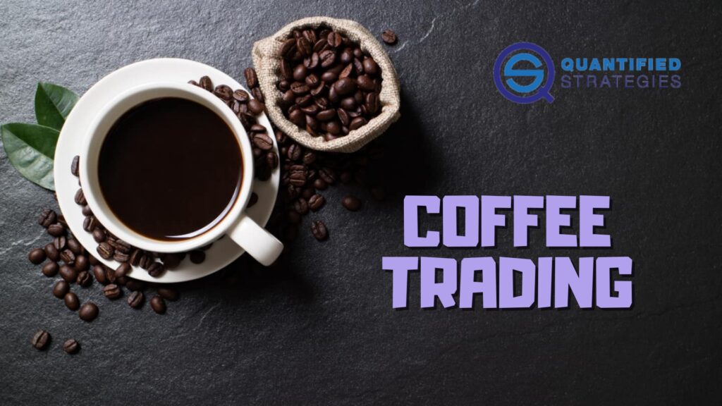 Coffee Trading, features a cup of coffee alongside roasted coffee beans.