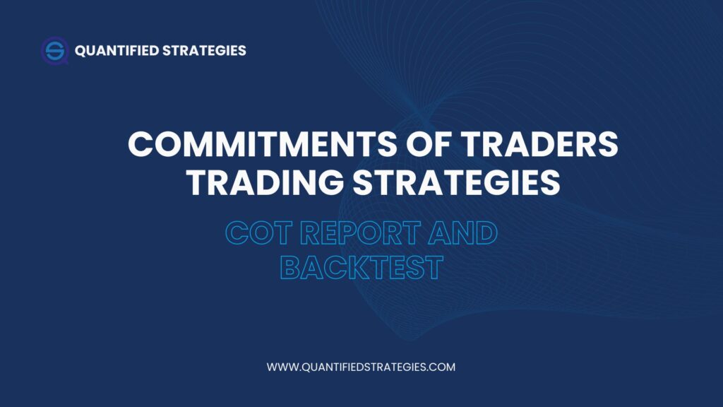 White and blue text outlines commitments of traders trading strategies on a dark blue background.