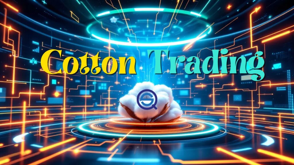 Cotton Trading image features a digital cotton boll surrounded by futuristic technological lines.