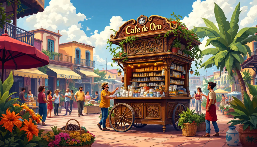 Current Trends Shaping the Coffee Market, shows a vibrant outdoor cafe stall.