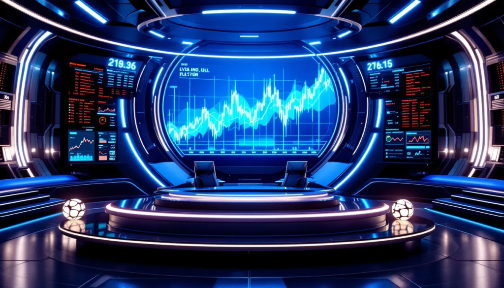 Developing a Platinum Trading Strategy, shows a futuristic office with financial charts.