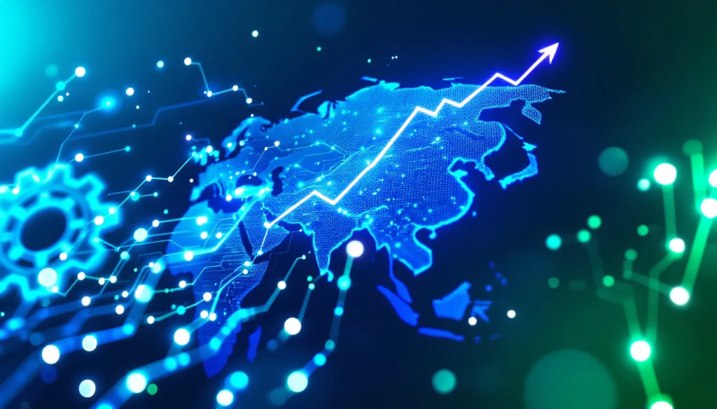 Economic Indicators and Their Impact, shows a glowing digital map of Asia.