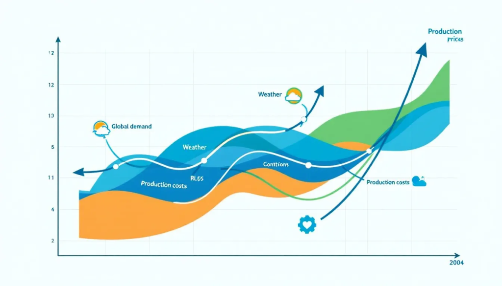 Factors Influencing Cotton Prices chart illustrates key elements affecting global commodity market trends.
