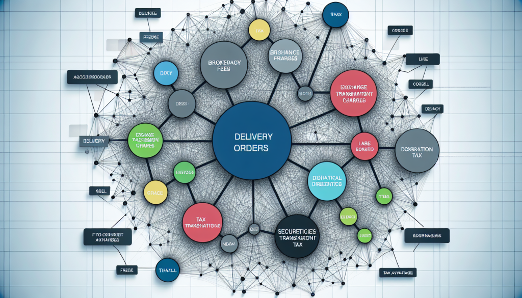 A complex network diagram displays various financial elements connected to central delivery orders.