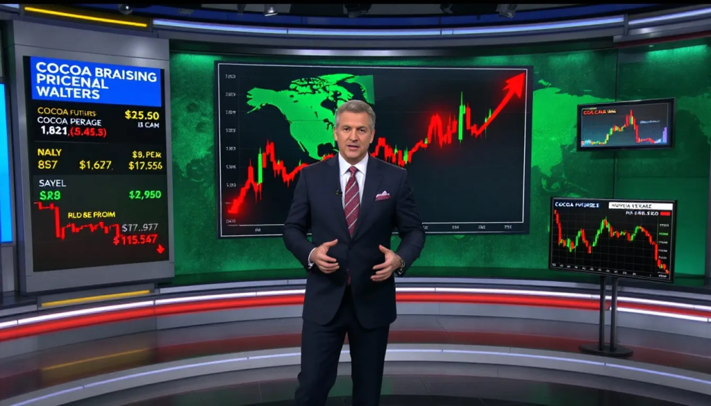 Forecasting Future Cocoa Prices, shows a professional analyst presenting market trends data.