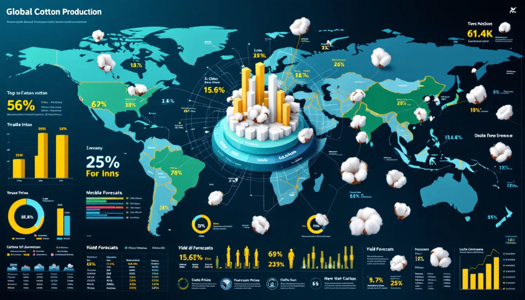 Global Cotton Markets, shows a detailed map illustrating international agricultural production statistics.