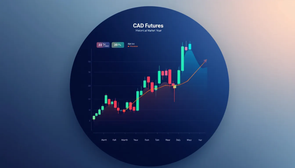 Historical Market Data for CAD Futures, displays a circular financial candlestick chart.