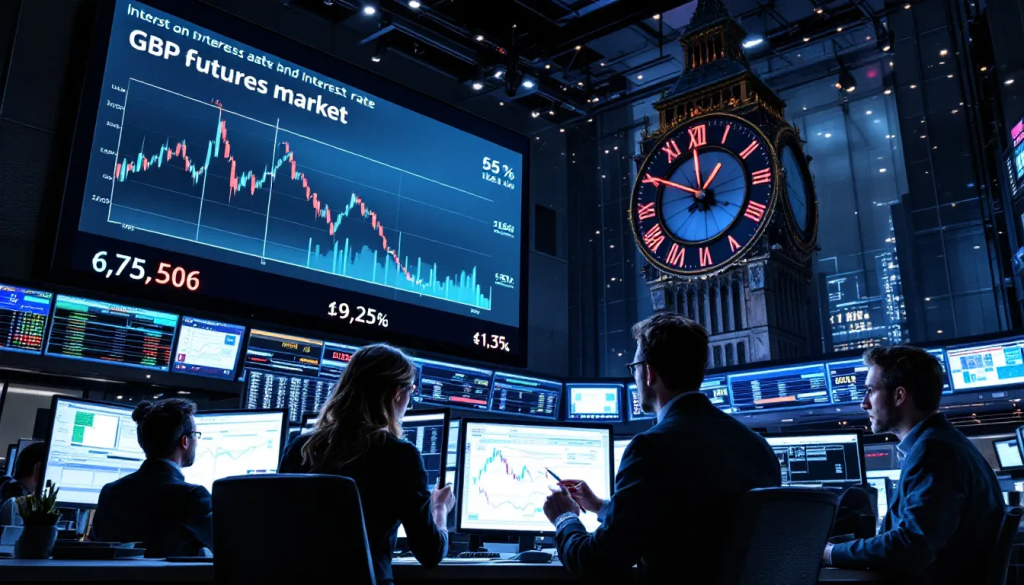Impact of Interest Rates on GBP Futures, shows traders analyzing financial market data.