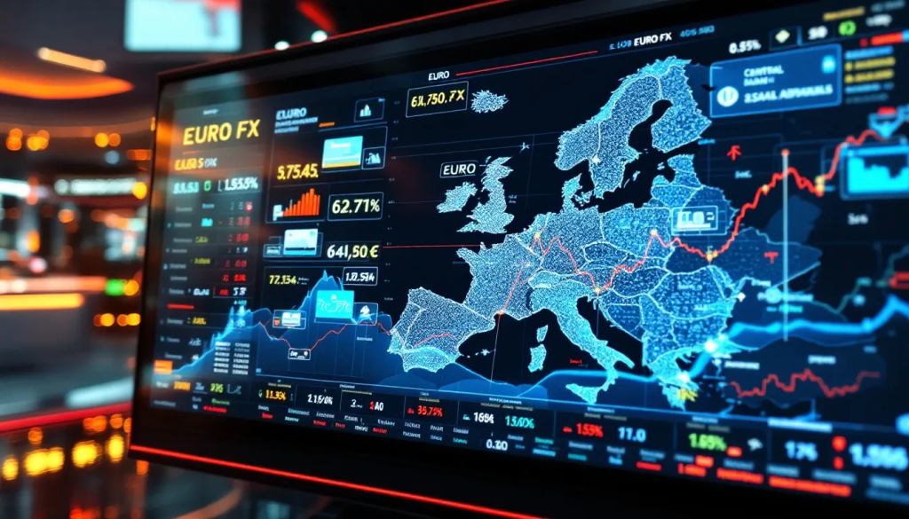 Key Factors Influencing Euro FX Prices, displays a digital map and financial charts.
