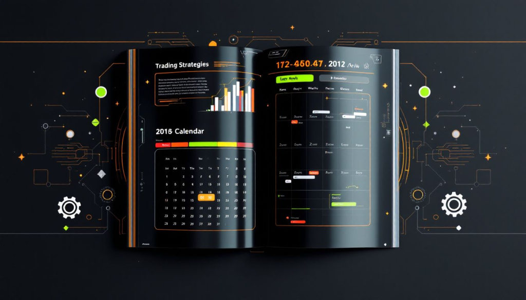 An open book displays trading strategies and a calendar for managing calendar spread trades.
