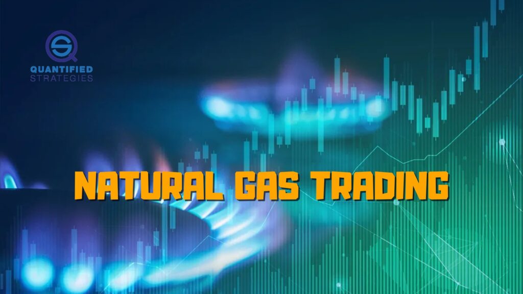 Natural Gas Trading, shows financial market charts over a natural gas flame.