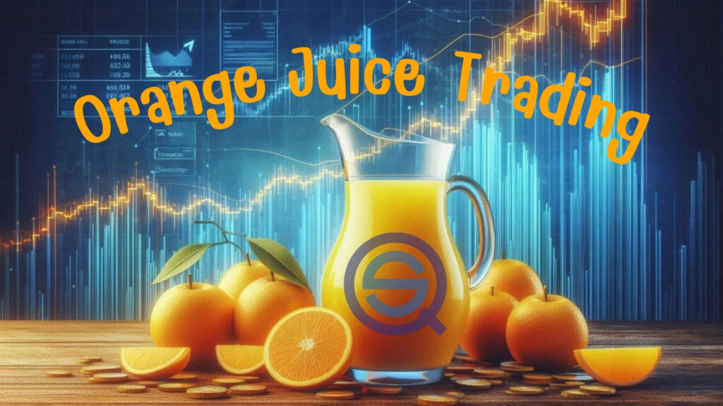 The Orange Juice Trading image features fresh oranges alongside a glass pitcher and charts.
