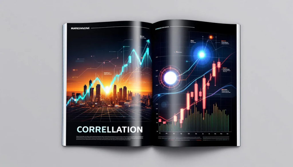 An open magazine displays practical examples of correlation trades in various futures market assets.