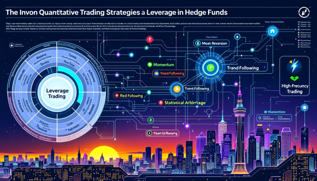 A vibrant digital infographic illustrates leverage trading strategies against a neon city skyline.