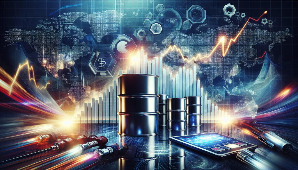 RBOB Gasoline Futures are visually represented with industrial barrels and dynamic global market charts.