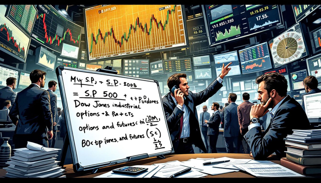 Traders analyze complex market charts while discussing strategies for effective range trading in futures.