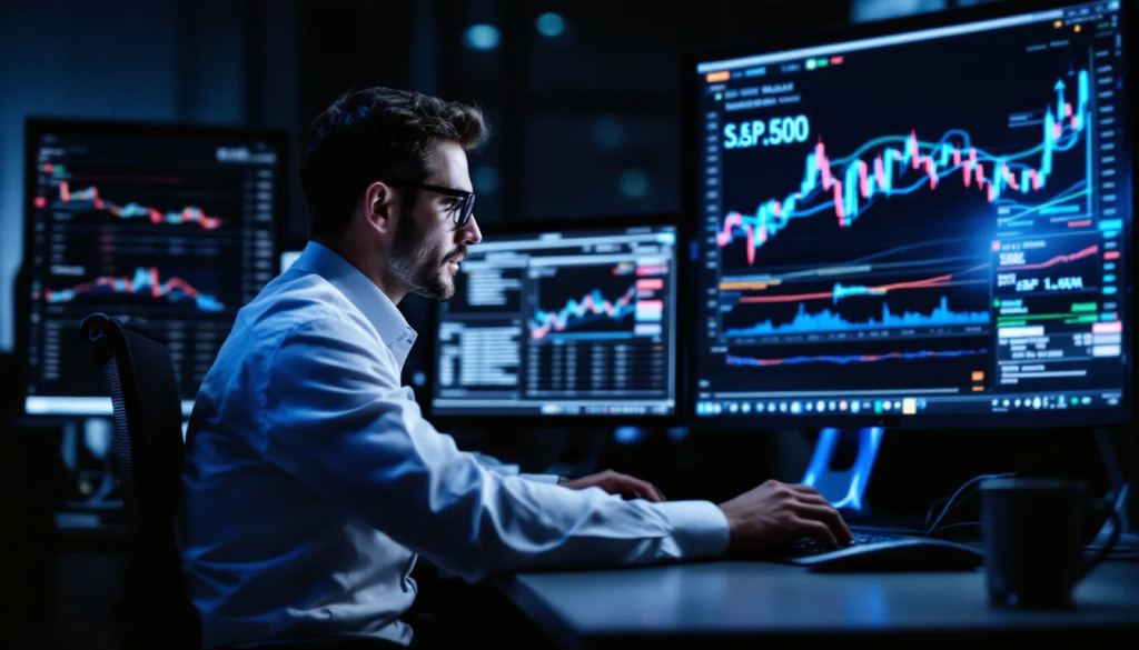 A dedicated trader monitors live market data for real-world relative value trading in futures.