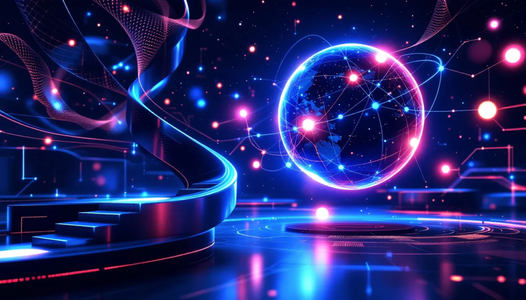 Risk Management Strategies, depicts a glowing globe representing global financial security networks.