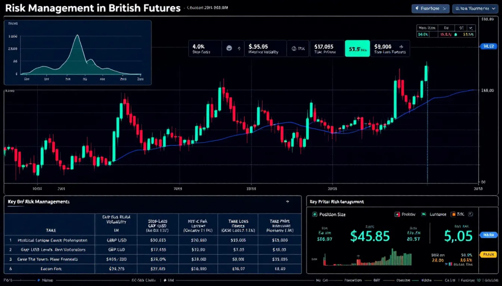 Risk Management in British Pound Futures Trading, displays a detailed financial risk dashboard.