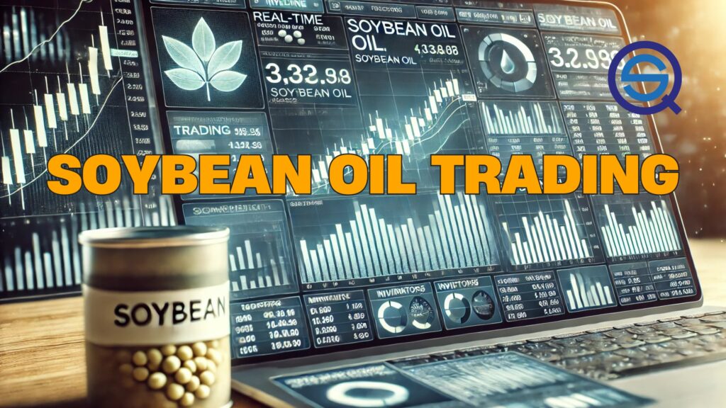A computer screen displays complex financial charts for professional soybean oil trading market analysis.