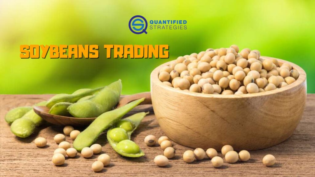 A wooden bowl filled with soybeans rests on a table for this Soybeans Trading article.