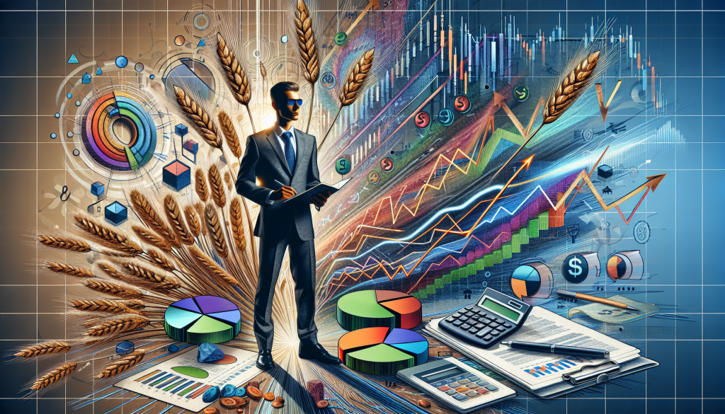 A professional trader analyzes complex market charts to identify strategies for successful wheat trading.