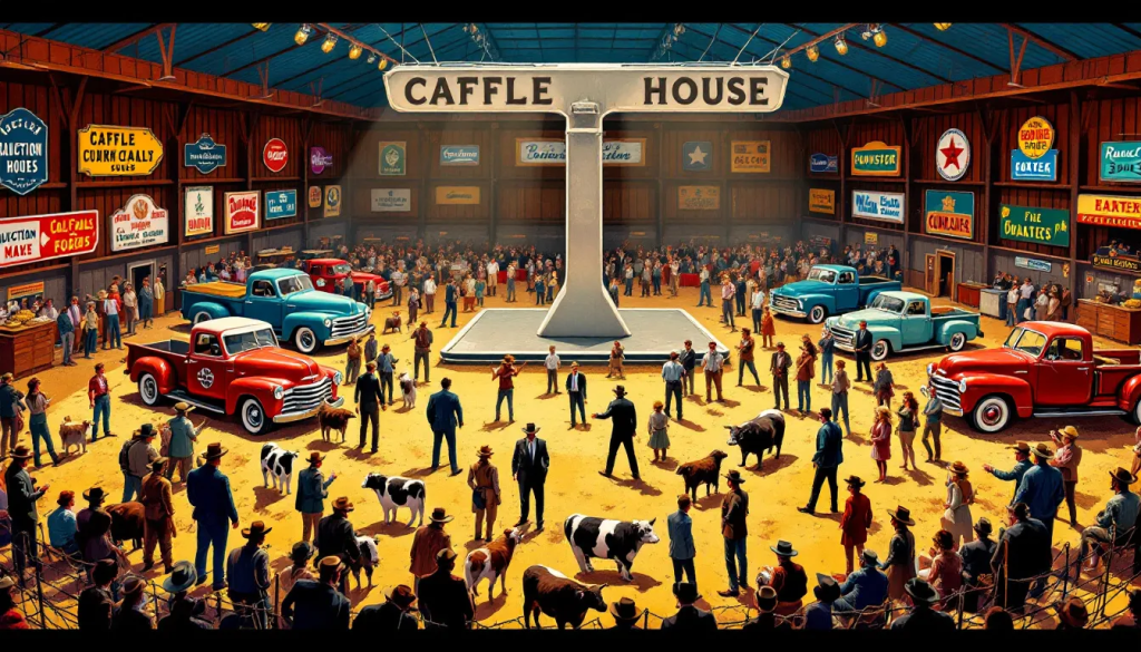 Tools and Resources for Live Cattle Traders image shows a bustling auction house.