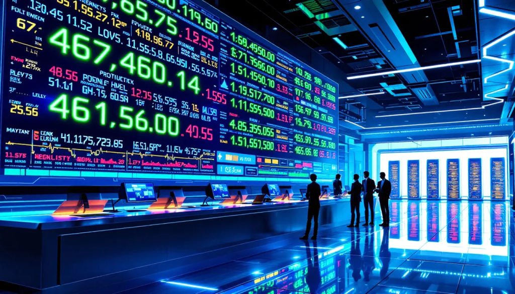 Digital financial dashboards show the modern tools and technologies used in futures market making.