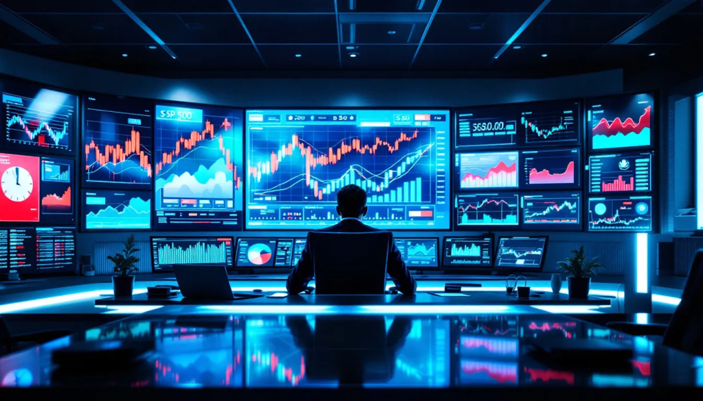 Trading Equity Index Futures, shows a professional trader analyzing global market charts.