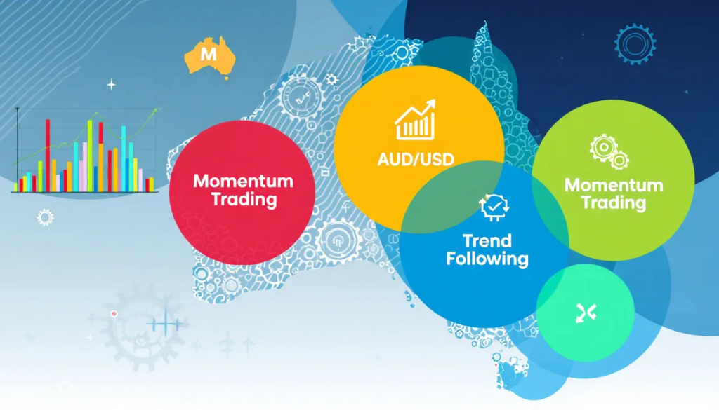 Trading Strategies for Australian Dollar Futures, displays colorful circles detailing effective trading methods.