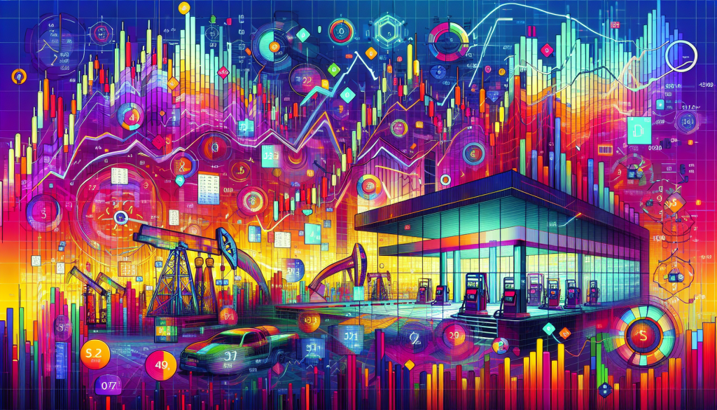 Colorful market charts and industrial graphics illustrate various Trading Strategies for Gasoline Futures.