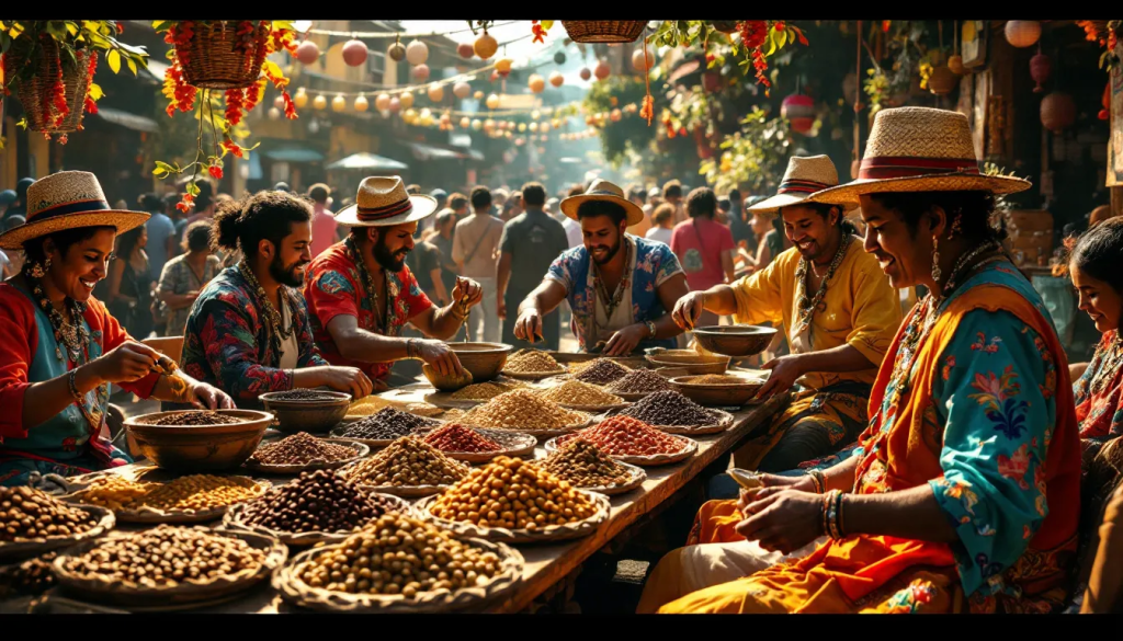 Types of Coffee Beans Traded, displays various people sorting harvested coffee beans.