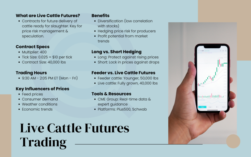 Understanding Live Cattle Futures infographic outlines essential specifications for successful commodity market trading.