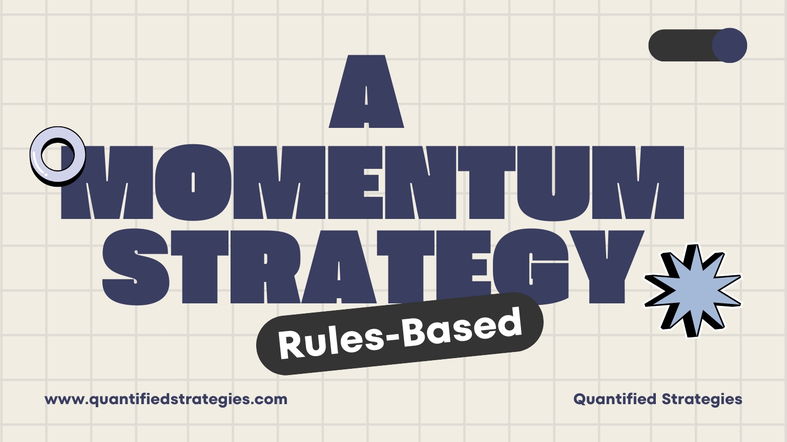 Bold typography on a grid background spells out a rules-based momentum strategy title.