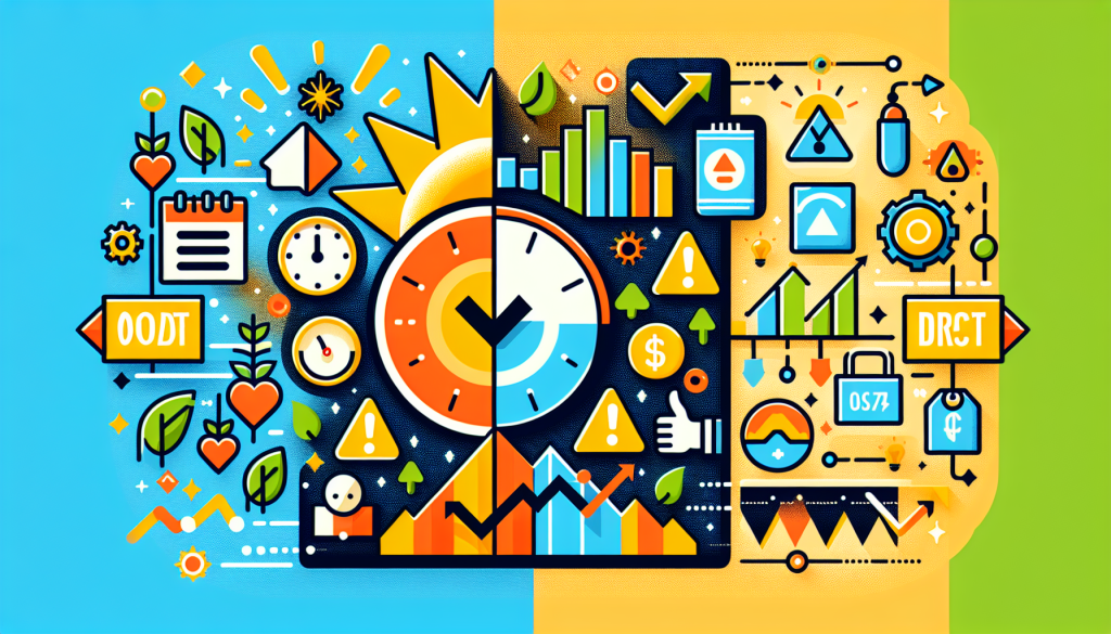 A split background graphic displays diverse financial icons, charts, and clock elements.
