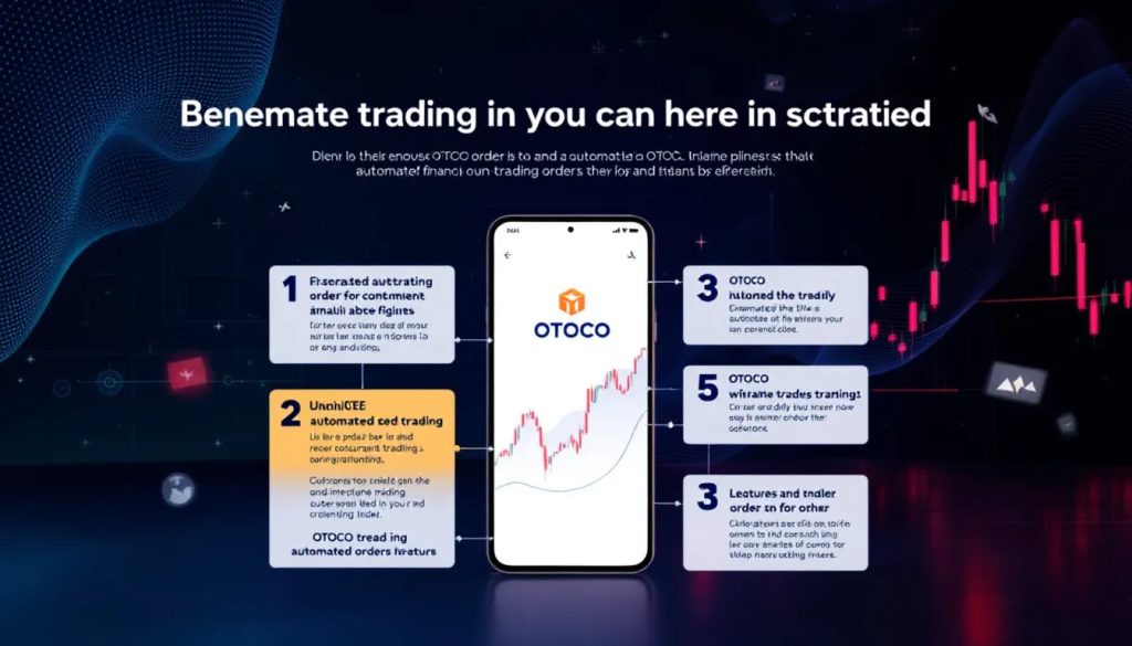 A smartphone screen displays automated financial trading steps and market charts in a graphic.