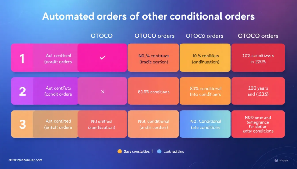 A colorful comparison table highlights automated features of various conditional trading orders.
