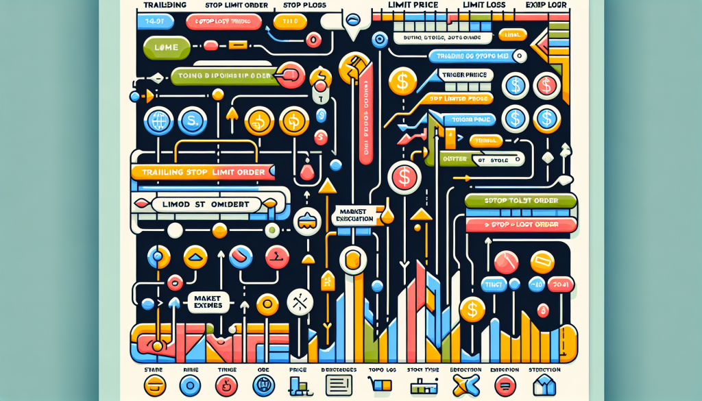 A detailed digital diagram compares various financial order types and trading options.