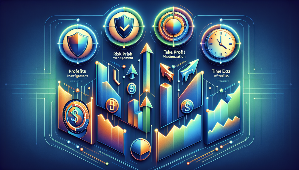 A glowing digital infographic highlights various financial risk management and profit icons.