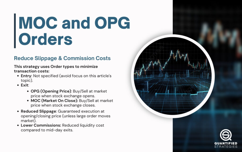 An informative financial infographic outlines how MOC and OPG orders reduce trading costs.