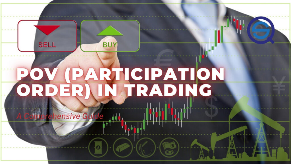 A business professional points towards a buy button on a digital trading interface.