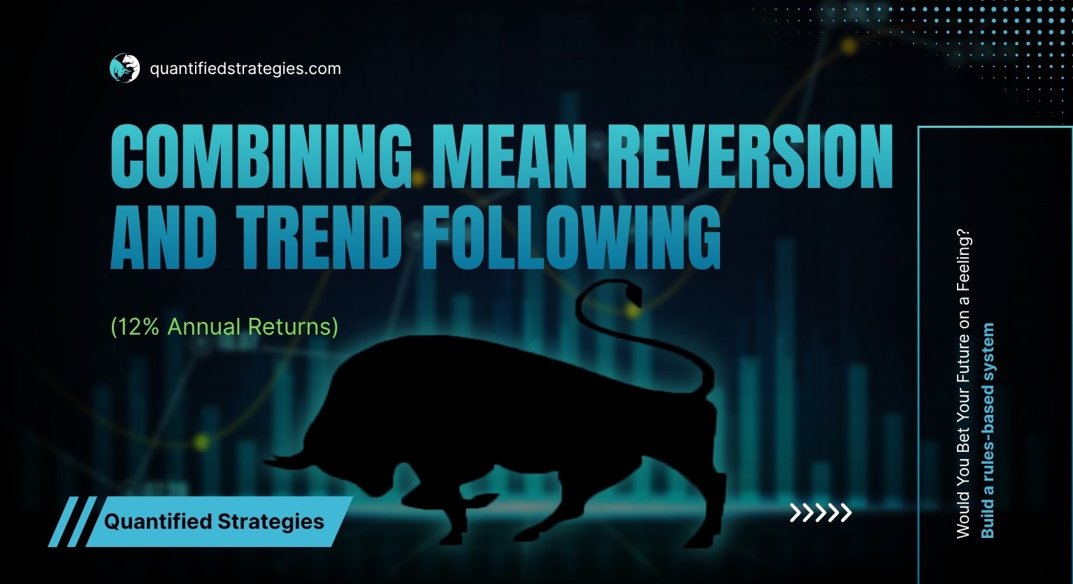 A dark financial graphic features a bull silhouette and the text for combining strategies.